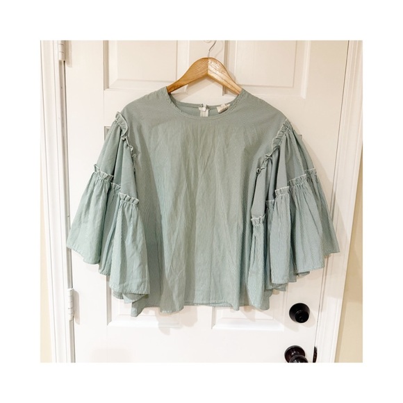 Women's DRA Blue White Stripes Long Sleeve bell Sleeves Blouse Shirt size xs - Picture 1 of 7